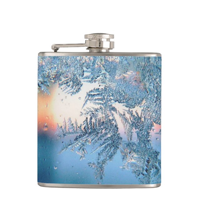 Winter Sunlight Through Frosted Ice Crystals Glass Hip Flask (Front)