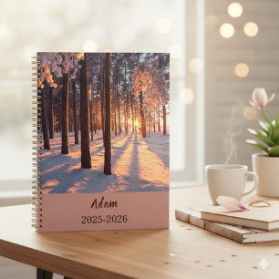 Winter Sunrise Forest Personalised Yearly Organise Planner