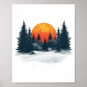Winter Sunrise Forest Watercolor Minimalist Nature Poster