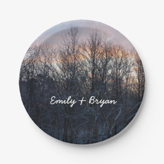 Winter Sunrise I Pastel Nature Landscape Paper Plate
