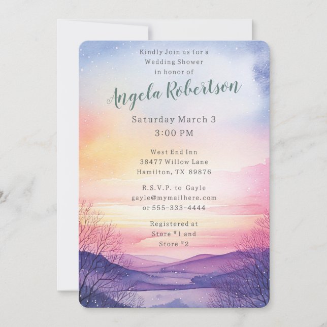 Winter Sunset Adventure Awaits Bridal Shower Invitation (Front)