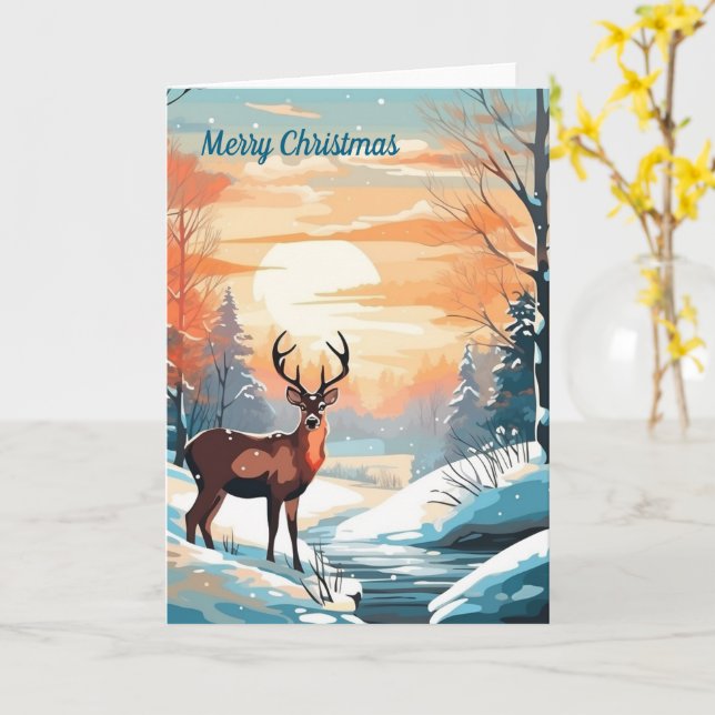 Winter sunset deer  card (Yellow Flower)