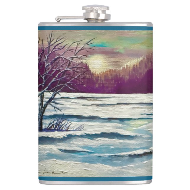 Winter Sunset  Hip Flask (Front)