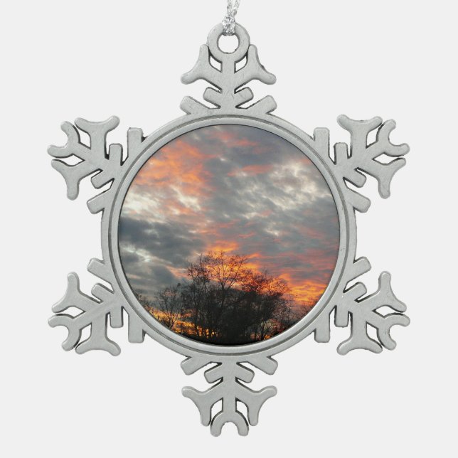 Winter Sunset Nature Landscape Photography Snowflake Pewter Christmas Ornament (Front)