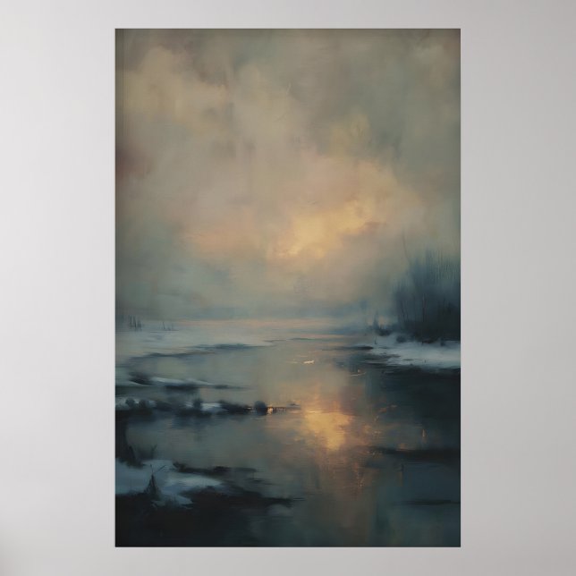 Winter Sunset Reflection, Gothic Nature Landscape Poster (Front)