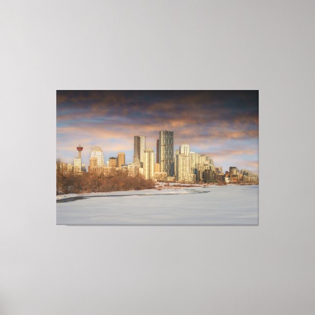 Winter Sunset Scene At Calgary Skyline Canvas Print (Front)