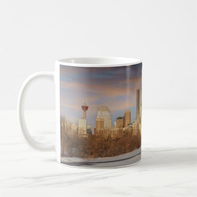Winter Sunset Scene At Calgary Skyline Coffee Mug (Left)