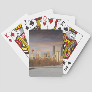 Winter Sunset Scene At Calgary Skyline Playing Cards