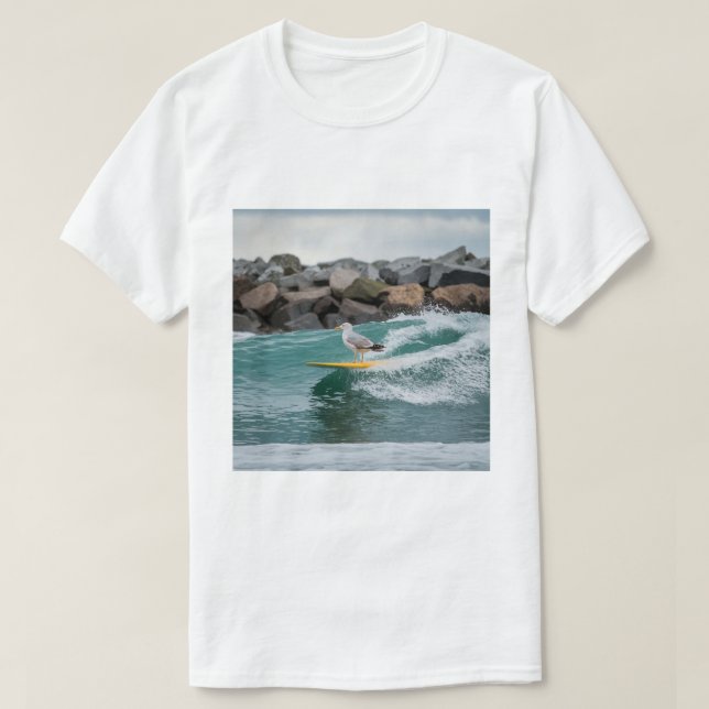 Winter Surfer Seagull, Seagull Surfing, Seagull  T T-Shirt (Design Front)