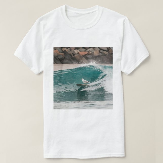 Winter Surfer Seagull, Seagull Surfing, Seagull  T T-Shirt (Design Front)