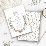 Winter Surprise Party Greenery 21st Birthday Invitation<br><div class="desc">Modern sage green watercolor Boho botanical frame is accented with small poinsettia flowers.</div>