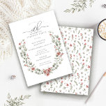 Winter Surprise Party Greenery 50th Birthday Invitation<br><div class="desc">Modern sage green watercolor Boho botanical frame is accented with small poinsettia flowers.</div>