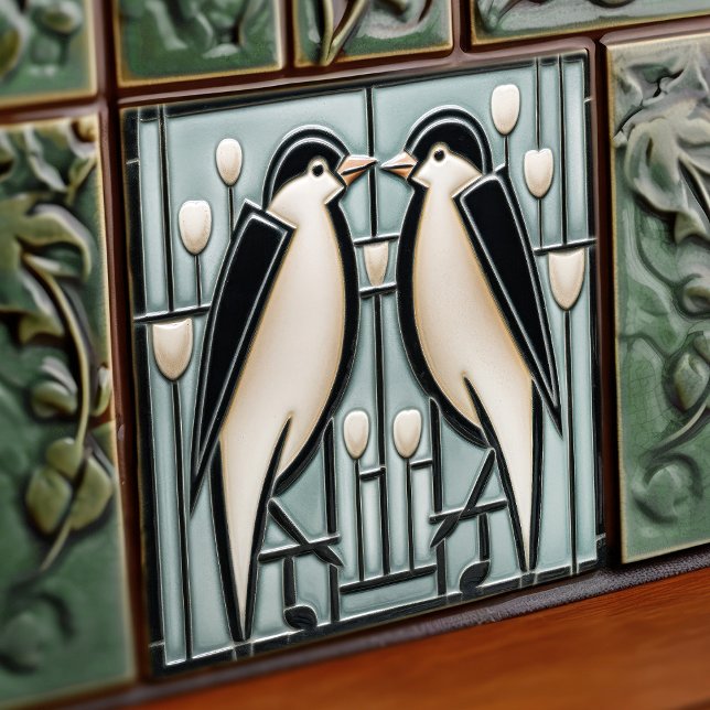 Winter Swallows Mackintosh Art Deco Nouveau Decor Tile (Creator Uploaded)