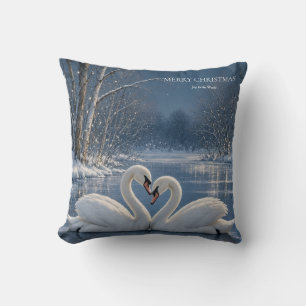Winter Swan Christmas, Moonlit Lake Holiday design Cushion