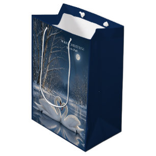 Winter Swan Christmas, Moonlit Lake Holiday design Medium Gift Bag