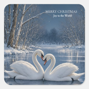 Winter Swan Christmas, Moonlit Lake Holiday design Square Sticker