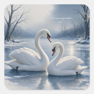 Winter Swan Christmas ,Moonlit Lake Holiday design Square Sticker