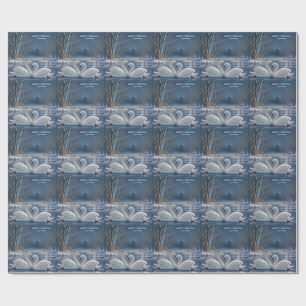 Winter Swan Christmas, Moonlit Lake Holiday design Wrapping Paper