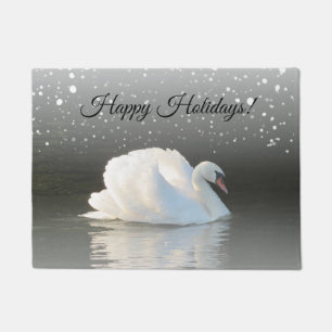 Winter Swan Happy Holidays  Doormat