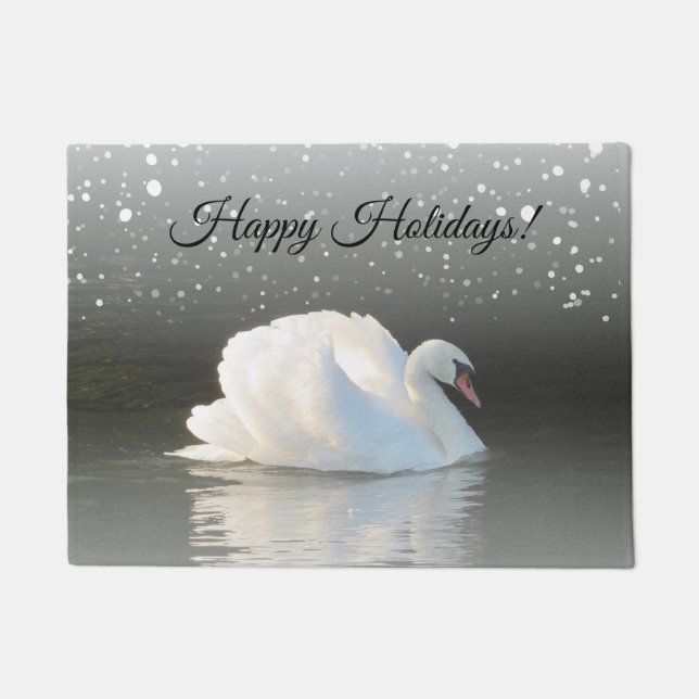 Winter Swan Happy Holidays  Doormat (Front)