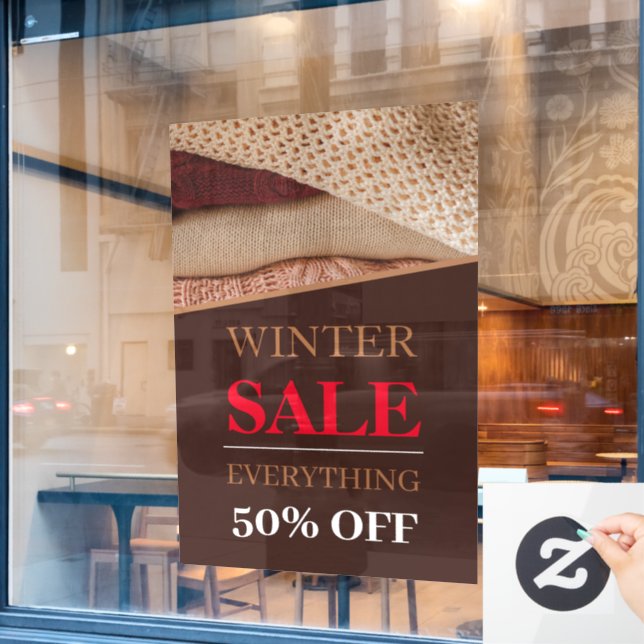 Winter Sweater Sale Custom Window Cling (Cafe Window)