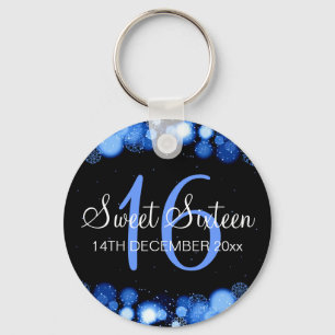 Winter Sweet 16 Birthday Party Blue Bokeh Lights Key Ring