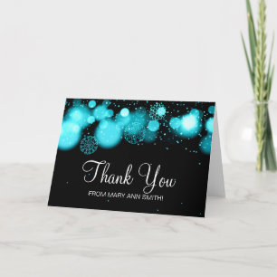 Winter Sweet 16 Thank You Turquoise Bokeh Lights Card