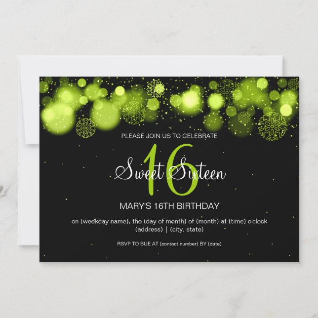 Winter Sweet Sixteen Birthday Party Lime Invitation (Front)
