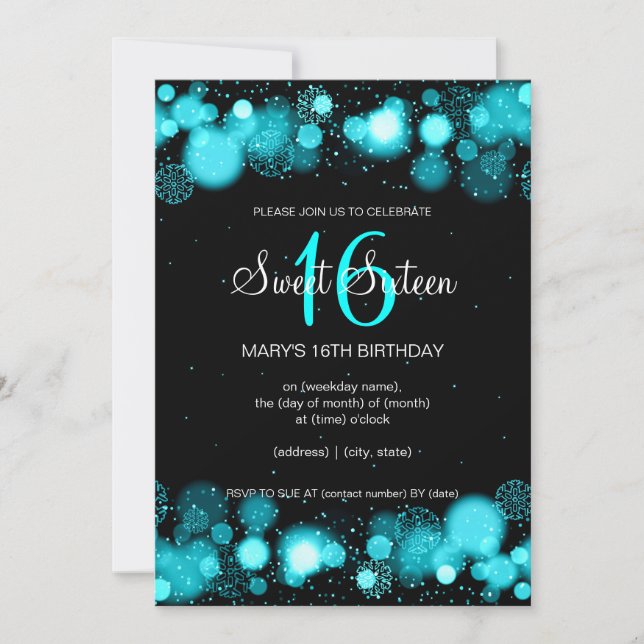 Winter Sweet Sixteen Birthday Party Turquoise Invitation (Front)