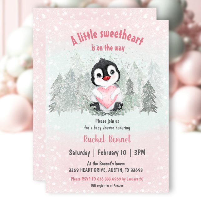 Winter Sweetheart Valentines Girl Baby Shower Invitation (Winter Sweetheart Valentines Girl Baby Shower Invitation)