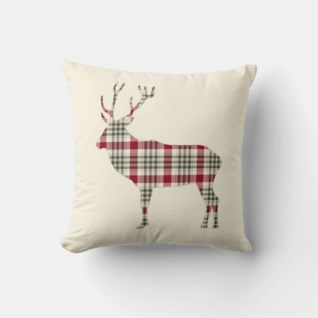 Winter Tartan Plaid Deer Cushion (Front)