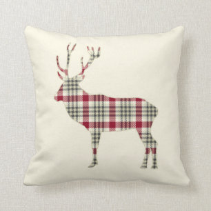 Winter Tartan Plaid Deer Cushion