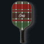 Winter Tartan Plaid Green Festive  Pickleball Paddle<br><div class="desc">Customisable Name Plaid Pickleball Paddle</div>