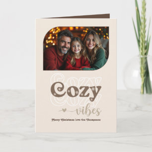 Winter Taupe Cozy Vibes Retro Christmas Photo Holiday Card