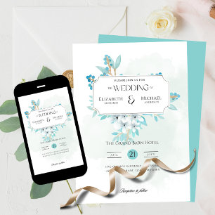 Winter Teal Floral Print or Download Wedding Invitation
