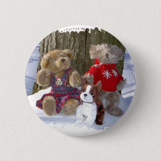 Winter teddies with pup 6 cm round badge