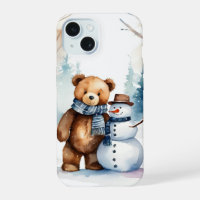 Winter Teddy Bear And Snowman