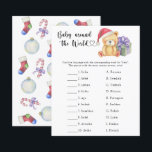 Winter teddy bear - Baby around the world game<br><div class="desc">"There's a Beary Sweet baby on the way". Celebrate with this teddy bear themed baby shower party! Watercolor cute teddy bear with christmas gift,  in santa hat. On the reverse side of the card are holiday christmas pattern (candy cane,  christmas tree ball toy,  christmas socks). Matching items available.</div>