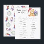 Winter teddy bear - Baby around the world game<br><div class="desc">"There's a Beary Sweet baby on the way". Celebrate with this teddy bear themed baby shower party! Watercolor cute teddy bear with christmas gift,  in santa hat. On the reverse side of the card are holiday christmas pattern (candy cane,  christmas tree ball toy,  christmas socks). Matching items available.</div>