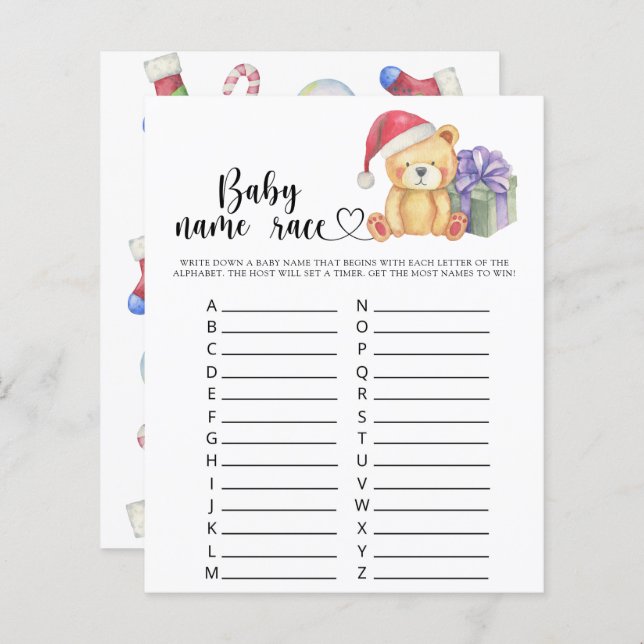 Winter teddy bear - Baby name race game (Front/Back)