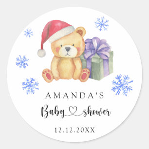 Winter teddy bear Baby Shower Classic Round Sticker