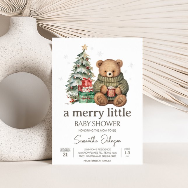 Winter Teddy Bear Baby Shower Invitation (A Merry Little Winter Teddy Bear Baby Shower Invitation)