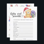 Winter teddy bear - Baby Word Scramble Game<br><div class="desc">"There's a Beary Sweet baby on the way". Celebrate with this teddy bear themed baby shower party! Watercolor cute teddy bear with christmas gift, in santa hat. On the reverse side of the card are holiday christmas pattern (candy cane, christmas tree ball toy, christmas socks). Matching items available. Answers: CRAVINGS,...</div>