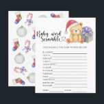 Winter teddy bear - Baby Word Scramble Game<br><div class="desc">"There's a Beary Sweet baby on the way". Celebrate with this teddy bear themed baby shower party! Watercolor cute teddy bear with christmas gift, in santa hat. On the reverse side of the card are holiday christmas pattern (candy cane, christmas tree ball toy, christmas socks). Matching items available. Answers: CRAVINGS,...</div>