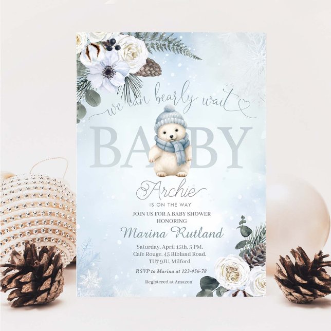 Winter Teddy Bear Boy Baby Shower  Invitation (Creator Uploaded)