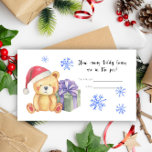 Winter teddy bear - guess how many bears enclosure card<br><div class="desc">Celebrate with this winter teddy bear themed baby shower party!
Watercolor cute teddy bear with christmas gift,  in santa hat. On the reverse side of the card are holiday christmas pattern (candy cane,  christmas tree ball toy,  christmas socks).
Matching items available.</div>