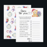 Winter teddy bear - Guess the price! Game<br><div class="desc">"There's a Beary Sweet baby on the way". Celebrate with this teddy bear themed baby shower party! Watercolor cute teddy bear with christmas gift,  in santa hat. On the reverse side of the card are holiday christmas pattern (candy cane,  christmas tree ball toy,  christmas socks). Matching items available.</div>