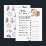 Winter teddy bear - Guess the price! Game<br><div class="desc">"There's a Beary Sweet baby on the way". Celebrate with this teddy bear themed baby shower party! Watercolor cute teddy bear with christmas gift,  in santa hat. On the reverse side of the card are holiday christmas pattern (candy cane,  christmas tree ball toy,  christmas socks). Matching items available.</div>