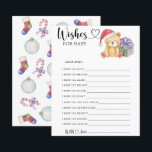 Winter teddy bear - Party game | wishes for baby<br><div class="desc">"There's a Beary Sweet baby on the way". Celebrate with this teddy bear themed baby shower party! Watercolor cute teddy bear with christmas gift,  in santa hat. On the reverse side of the card are holiday christmas pattern (candy cane,  christmas tree ball toy,  christmas socks). Matching items available.</div>