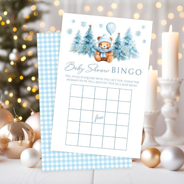 Winter Teddy Bear Pine Tree Baby Shower Game Bingo (Creator Uploaded)